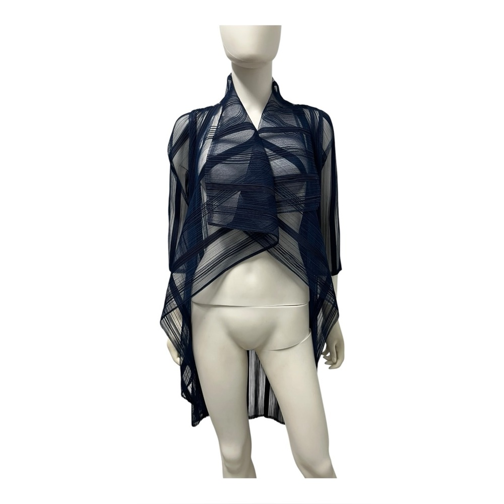 VEECA Structural Modernist Cocktail Navy Blue Women's Wrapper Top Jacket S/M